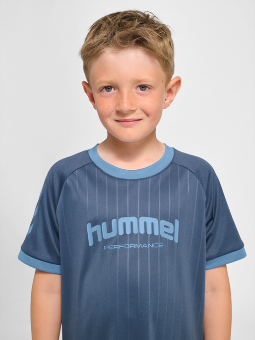 hmlJR GOAL STRIPE T-SHIRT S/S, BERING SEA, model