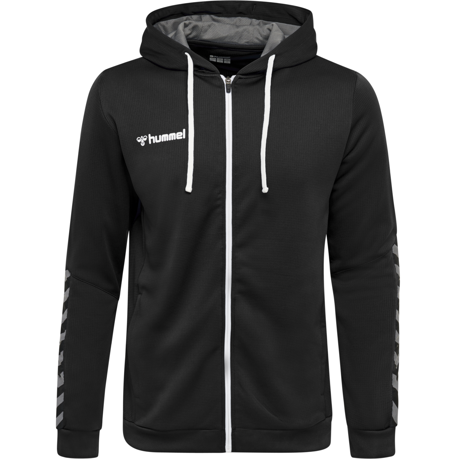 hmlAUTHENTIC POLY ZIP HOODIE, BLACK/WHITE, packshot
