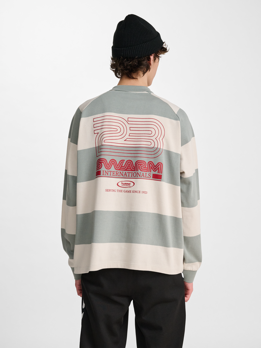 hmlLOOSE STRIPED POLO L/S, BELGIAN BLOCK, model