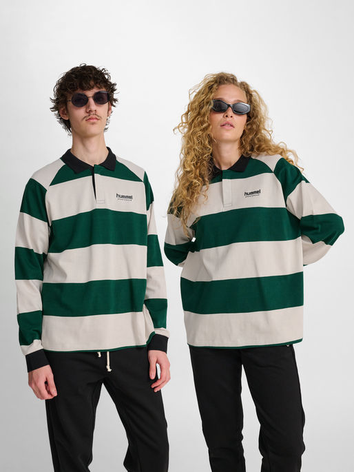 hmlLOOSE STRIPED POLO L/S, DARK GREEN, model