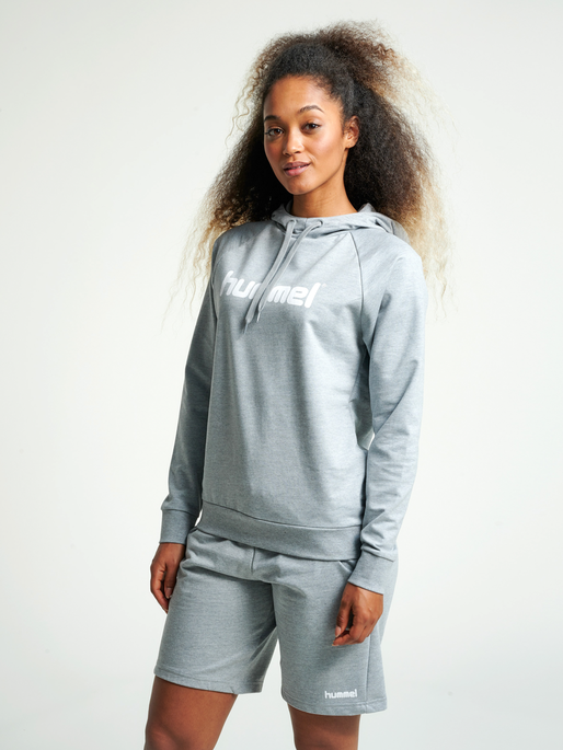 HMLGO COTTON LOGO HOODIE WOMAN, GREY MELANGE, model
